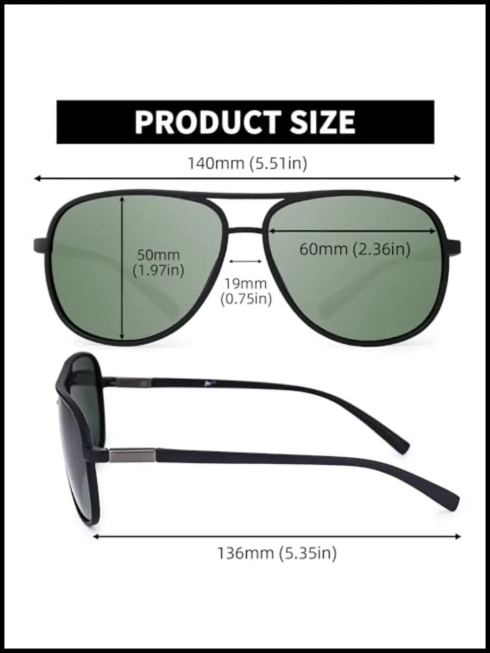 Polarized Aviator Sunglasses Lightweight TR90 UV400 Protection Oversized